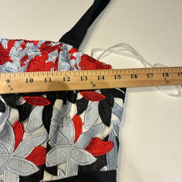 Ted Baker Red & Gray Lace Overlay Telily Dress Medium - Picture 9 of 12